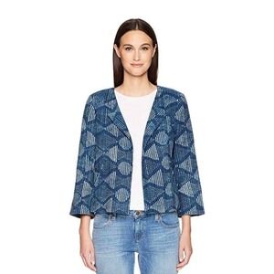Eileen Fisher Hand Print Indigo Organic Cotton Jacket Womens Size M Artisan Boho